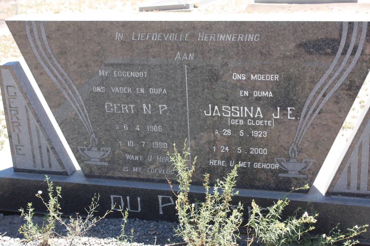 PLESSIS Gert N.P., du 1906-1980 &amp; Jassina J.E. CLOETE 1923-2000