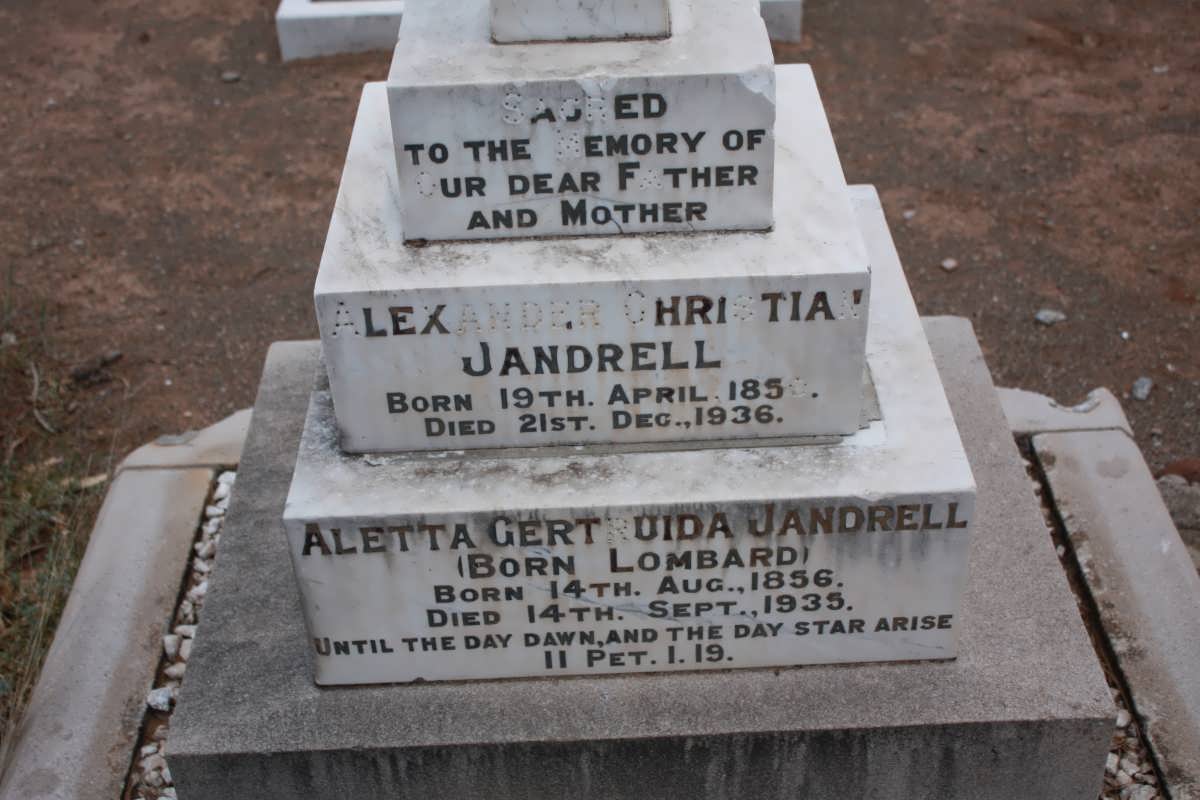 JANDRELL Alexander Christian 1850-1936 &amp; Aletta Gertruida LOMBARD 1856-1935