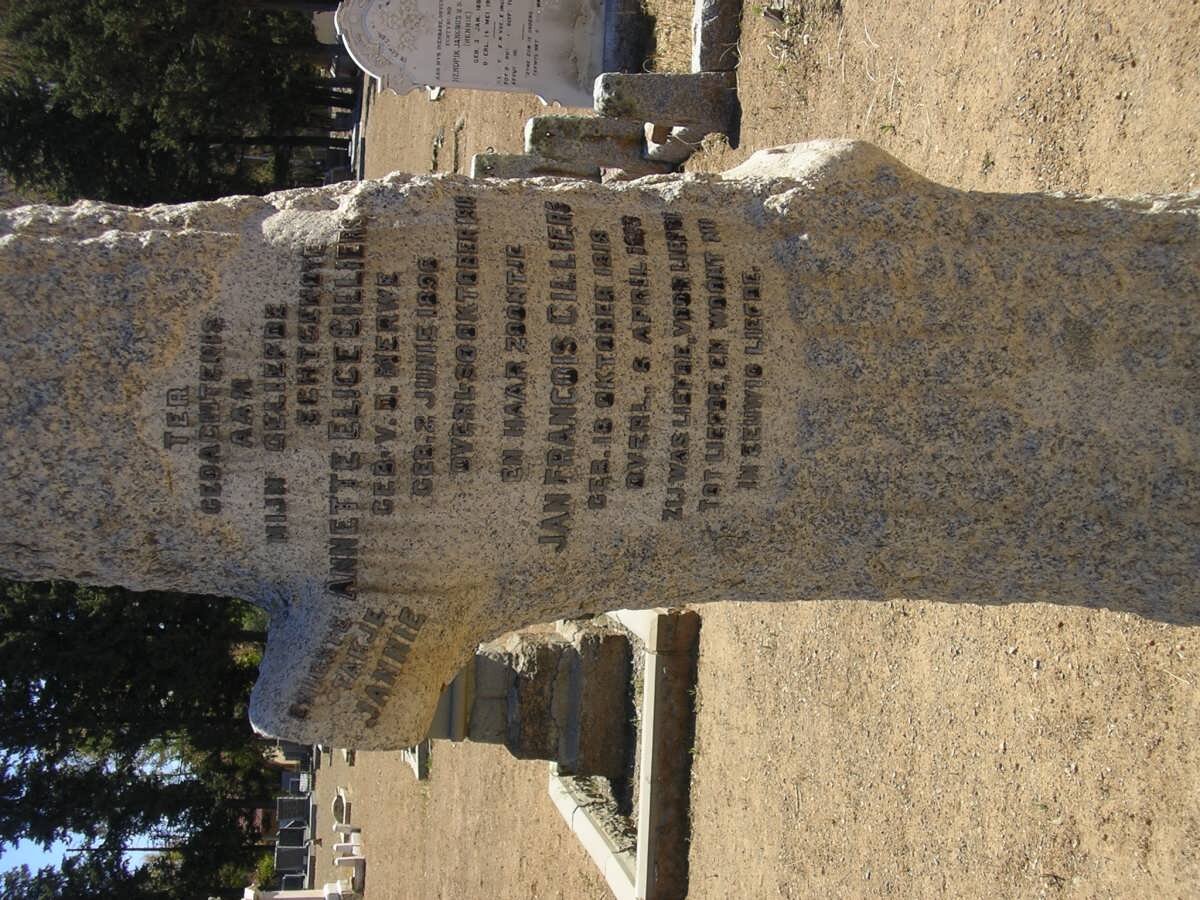 CILLIERS Annette Elice nee v.d. MERWE 1896-1918 ::  CILLIERS Jan Francois 1918-1919