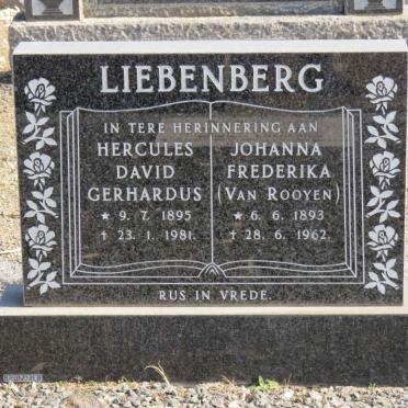 LIEBENBERG Hercules David Gerhardus 1895-1981 &amp; Johanna Frederika VAN ROOYEN 1893-1962