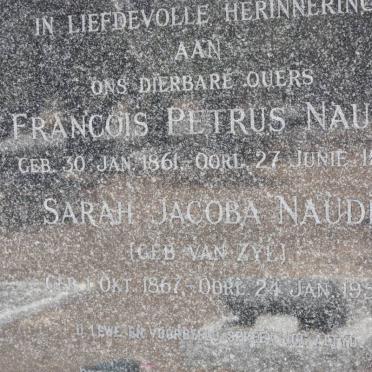 NAUDE Francois Petrus 1861-1952 &amp; Sarah Jacoba VAN ZYL 1867-1952