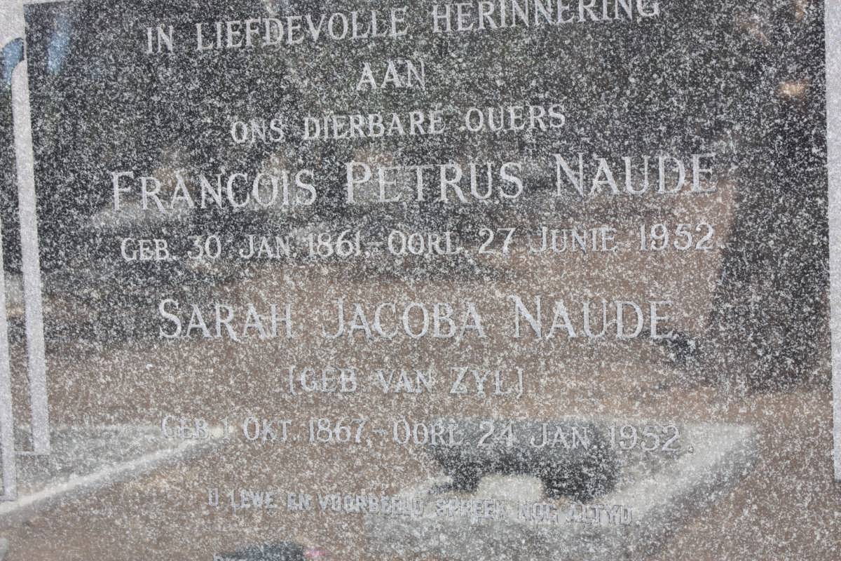 NAUDE Francois Petrus 1861-1952 &amp; Sarah Jacoba VAN ZYL 1867-1952