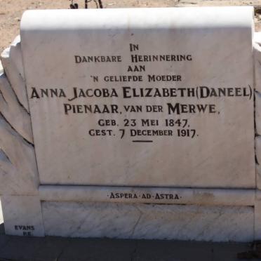 PIENAAR Anna Jacoba Elizabeth formerly VAN DER MERWE 1847-1917