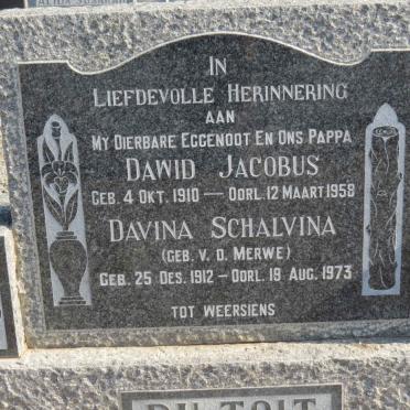 TOIT Dawid Jacobus, du 1910-1958 &amp; Davina Schalvina V.D. MERWE 1912-1973
