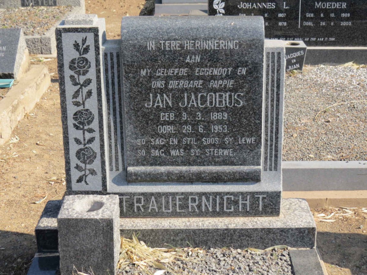 TRAUERNICHT Jan Jacobus 1889-1953 &amp; Susarah Elizabeth 1882-1958