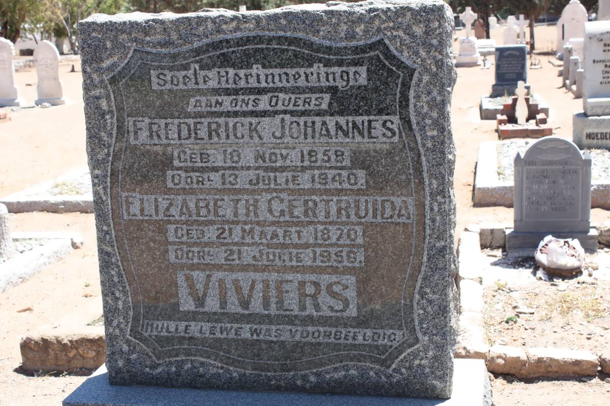 VIVIERS Frederick Johannes 1858-1940 &amp; Elizabeth Gertruida 1870-1958