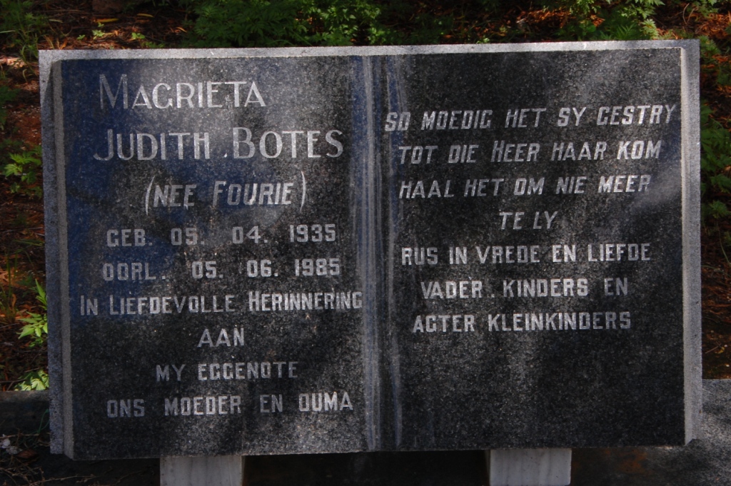 BOTES Magrieta Judith nee FOURIE 1935-1985
