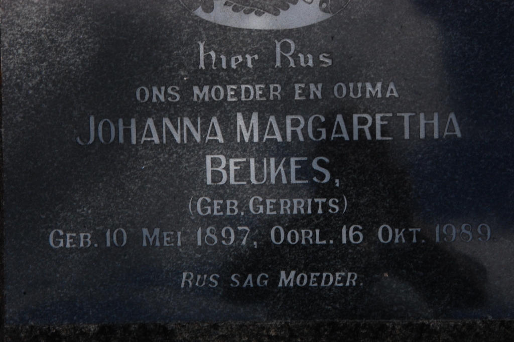 BEUKES Johanna Margaretha nee GERRITS 1897-1989