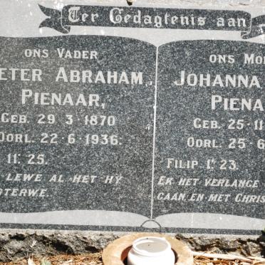 PIENAAR Pieter Abraham 1870-1936 &amp; Johanna Maria 1870-1962
