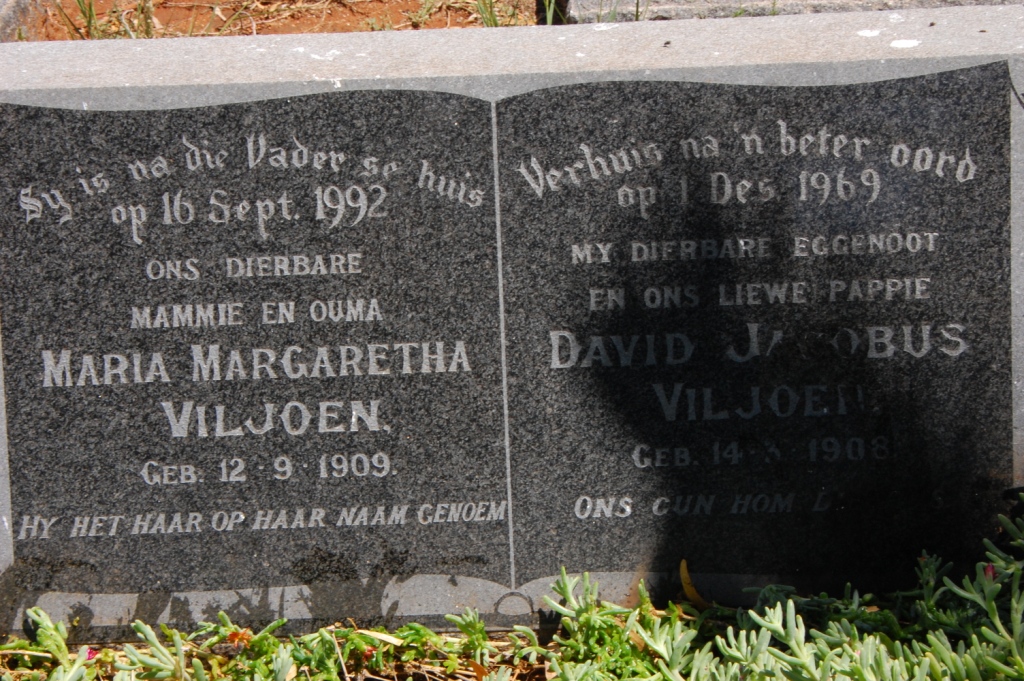 VILJOEN David Jacobus 1908-1969 &amp; Maria Margaretha 1909-1992