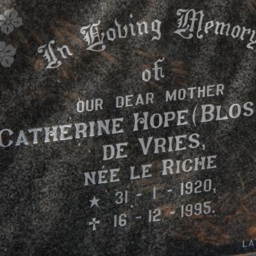 VRIES Catherine Hope, de nee LE RICHE 1920-1995