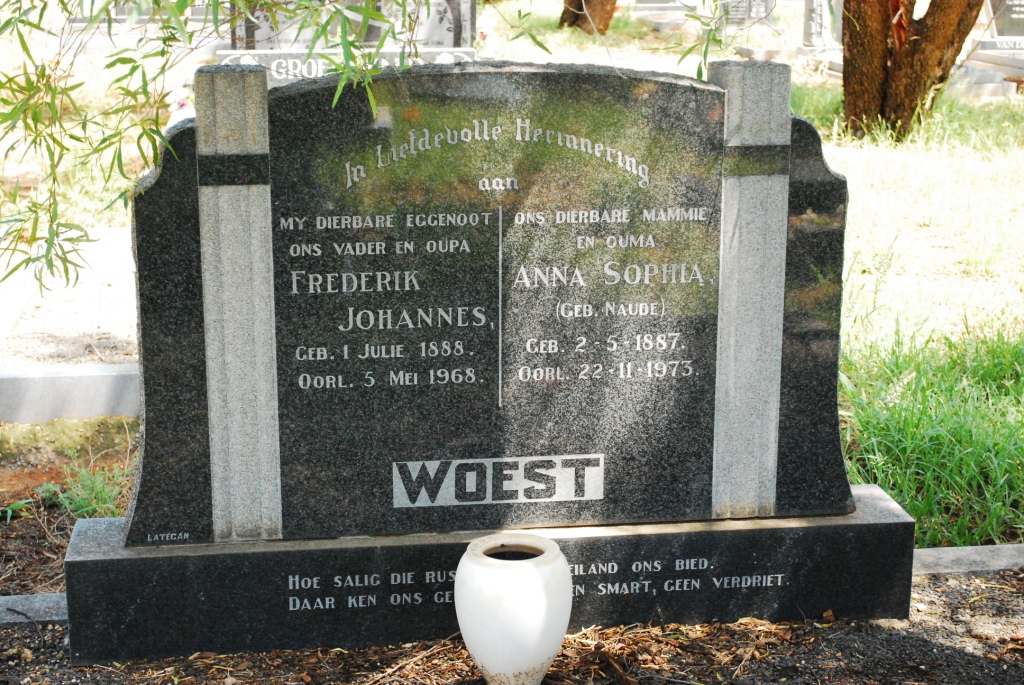 WOEST Frederik Johannes 1888-1968 &amp; Anna Sophia NAUDE 1887-1973