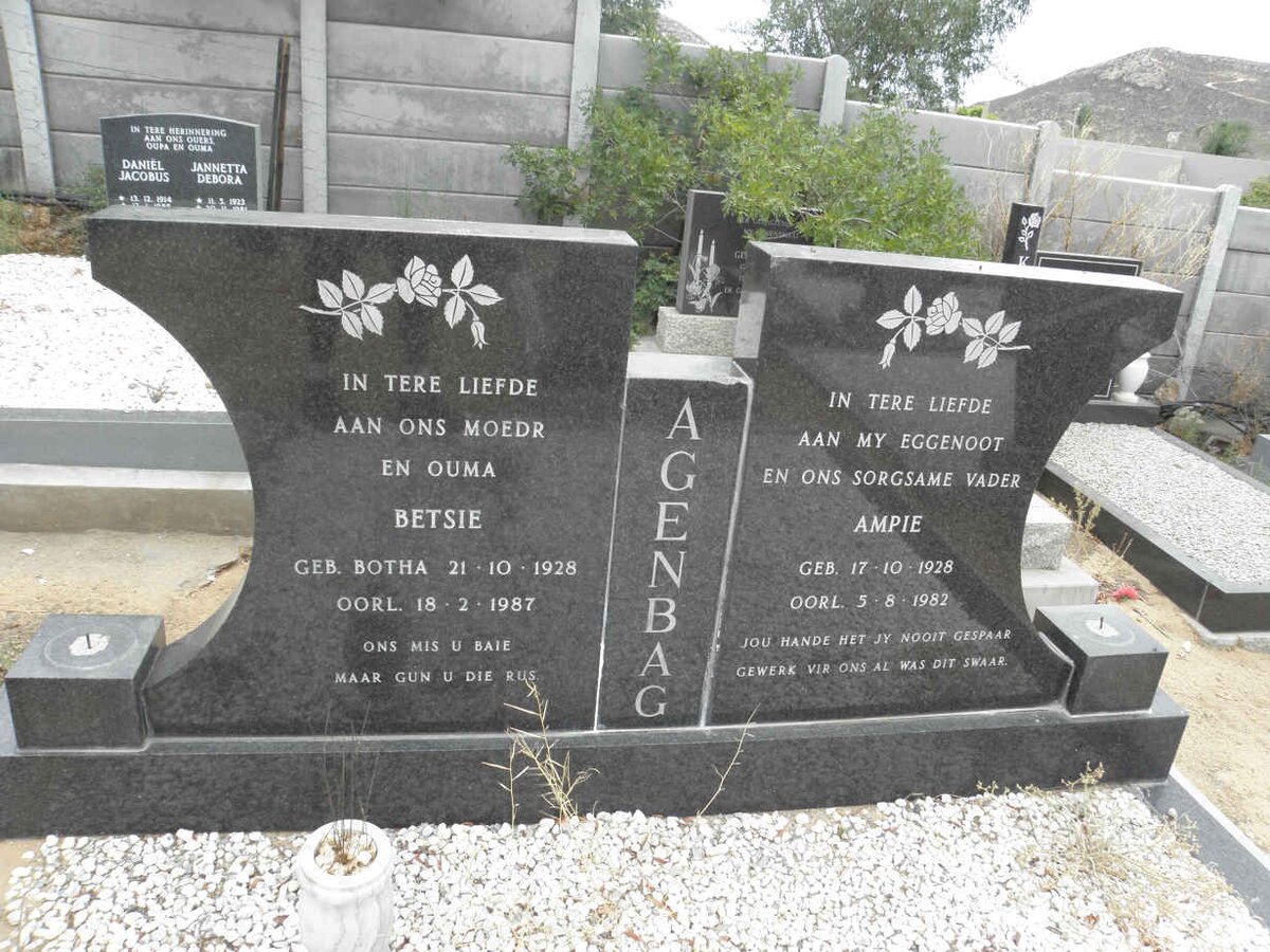 AGENBAG Ampie 1928-1982 &amp; Betsie BOTHA 1928-1987