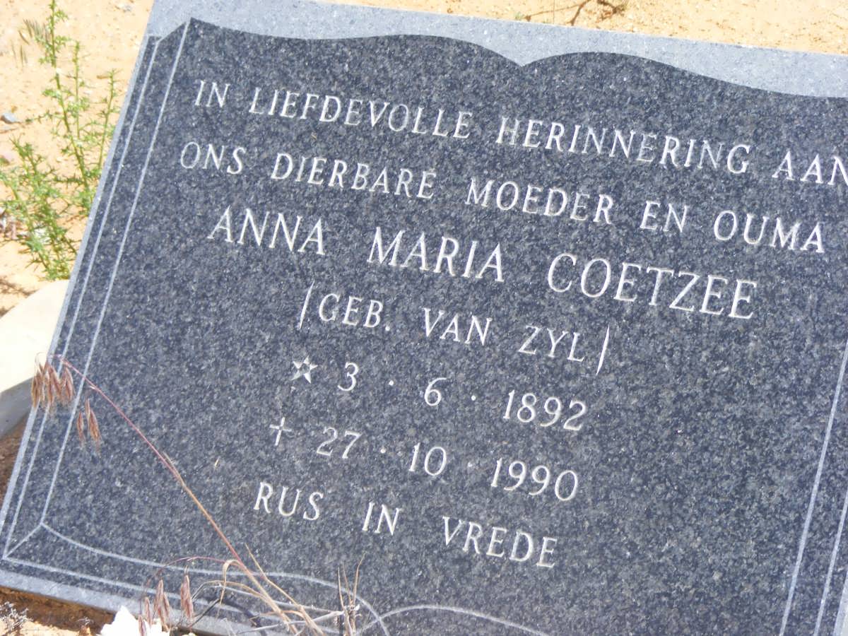 COETZEE Anna Maria nee VAN ZYL 1892-1990