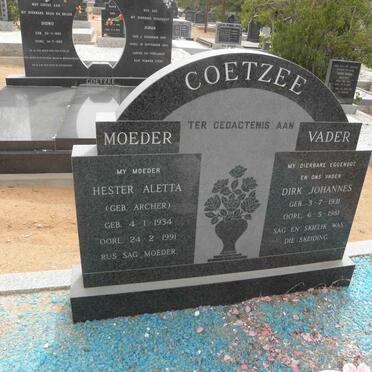 COETZEE Dirk Johannes 1931-1981 &amp; Hester Aletta ARCHER 1934-1991