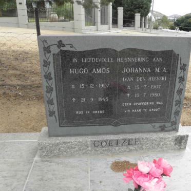 COETZEE Hugo Amos 1907-1995 &amp; Johanna M.A. VAN DEN HEEVER  1907-1980