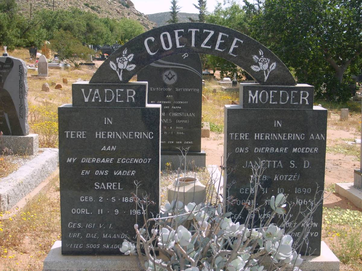 COETZEE Sarel 1888-1964 &amp; Janetta S.D. KOTZÉ 1890-1965