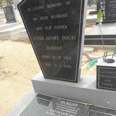DURANT Clyde Henry 1925-1978 &amp; Kathleen Irene de KOCK 1930-2008
