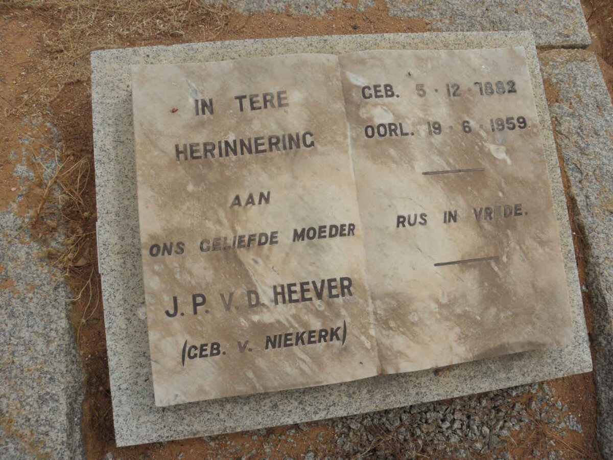 HEEVER J.P., v.d. nee V. NIEKERK 1882-1959