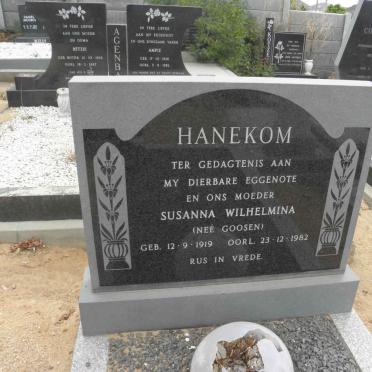 HANEKOM Susanna Wilhelmina nee GOOSEN 1919-1982