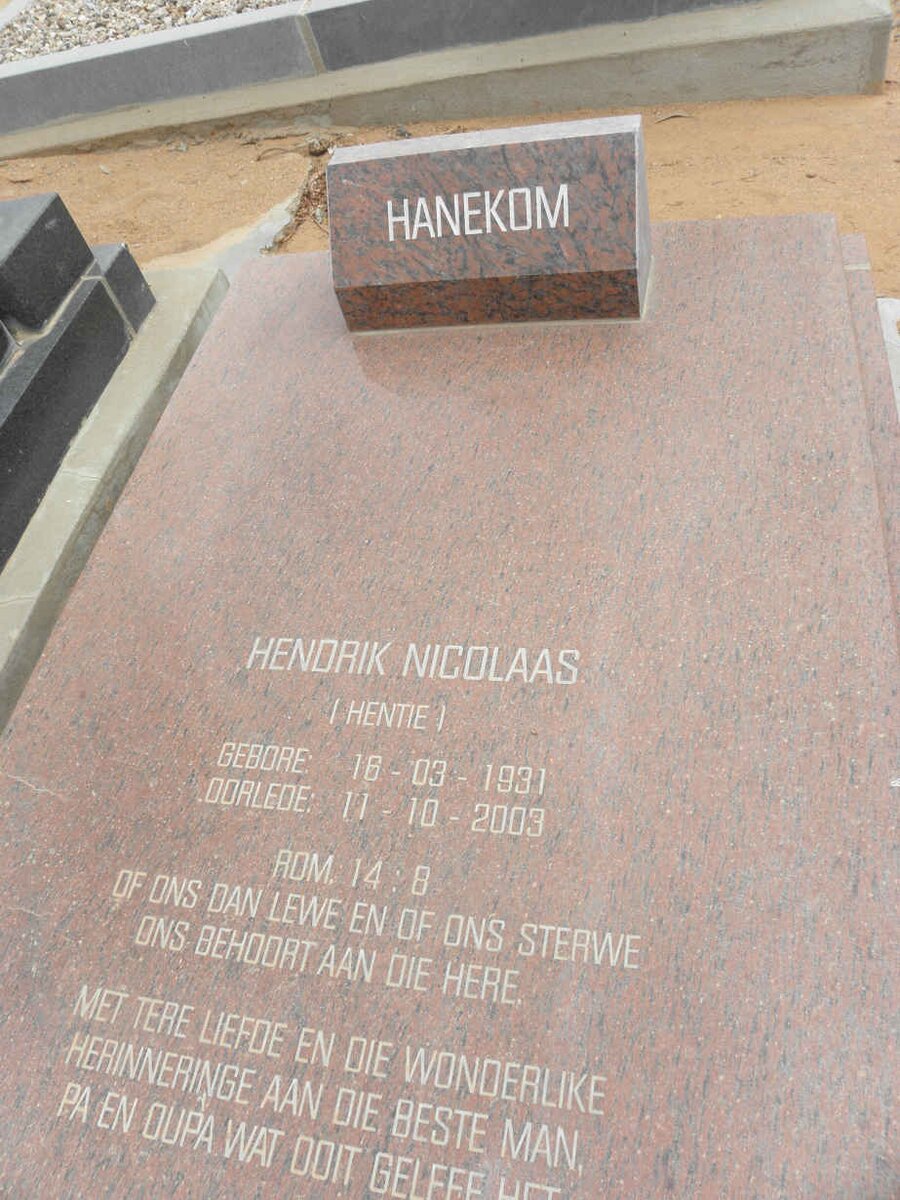 HANEKOM Hendrik Nicolaas 1931-2003