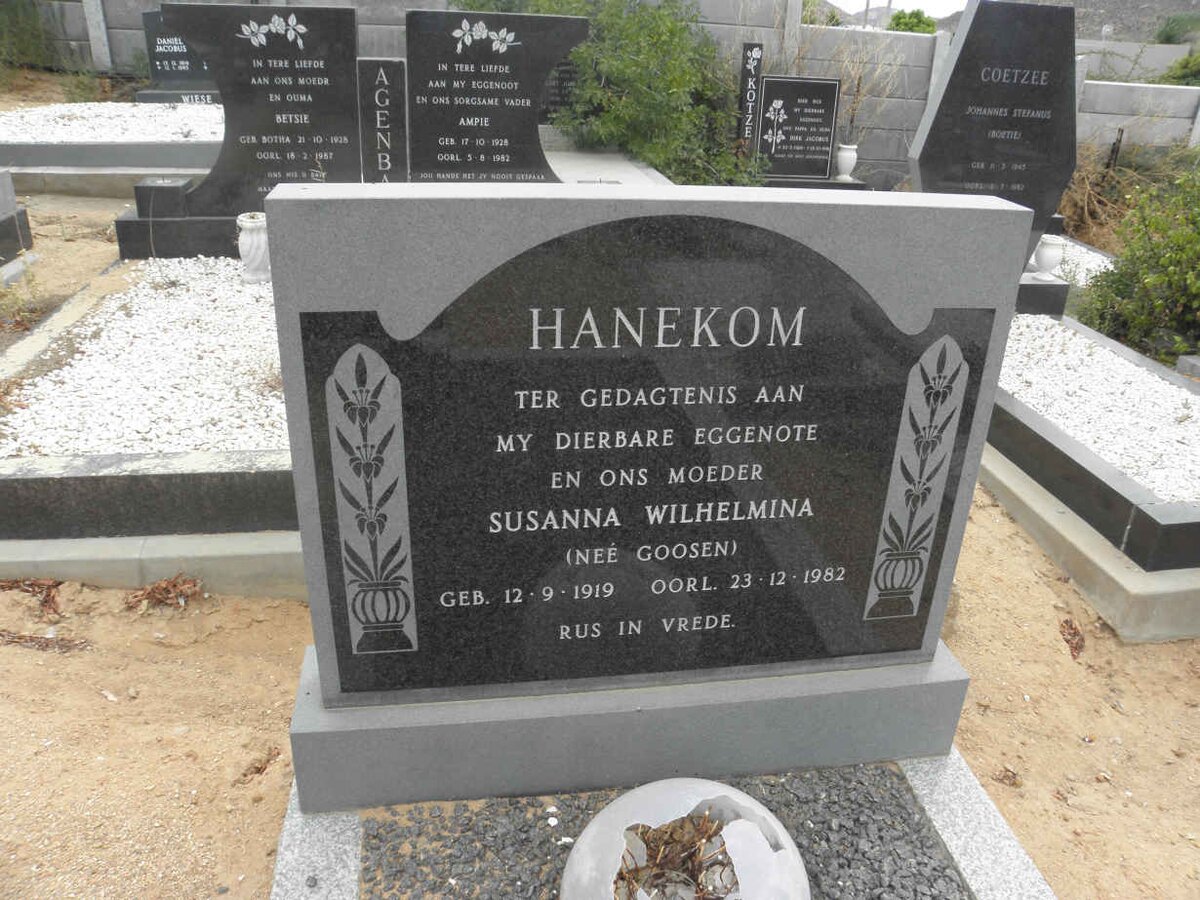 HANEKOM Susanna Wilhelmina nee GOOSEN 1919-1982