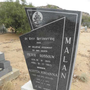 MALAN Pieter Rossouw 1909-1965 &amp; Aletta Johanna VAN DEN HEEVER 1913-2000