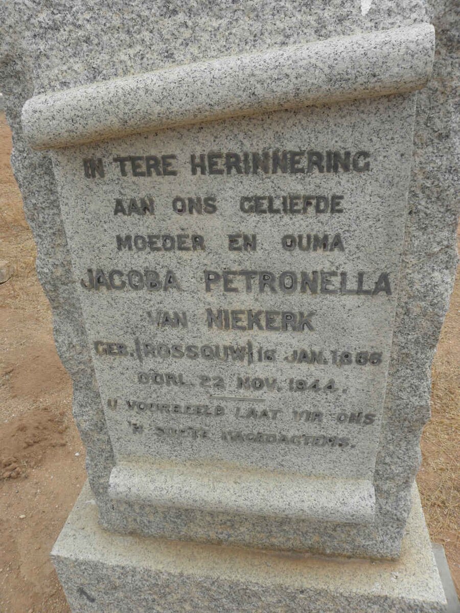 NIEKERK Jacoba Petronella, van nee ROSSOUW 1866-1944