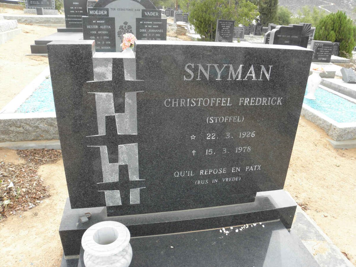 SNYMAN Christoffel Fredrick 1926-1978