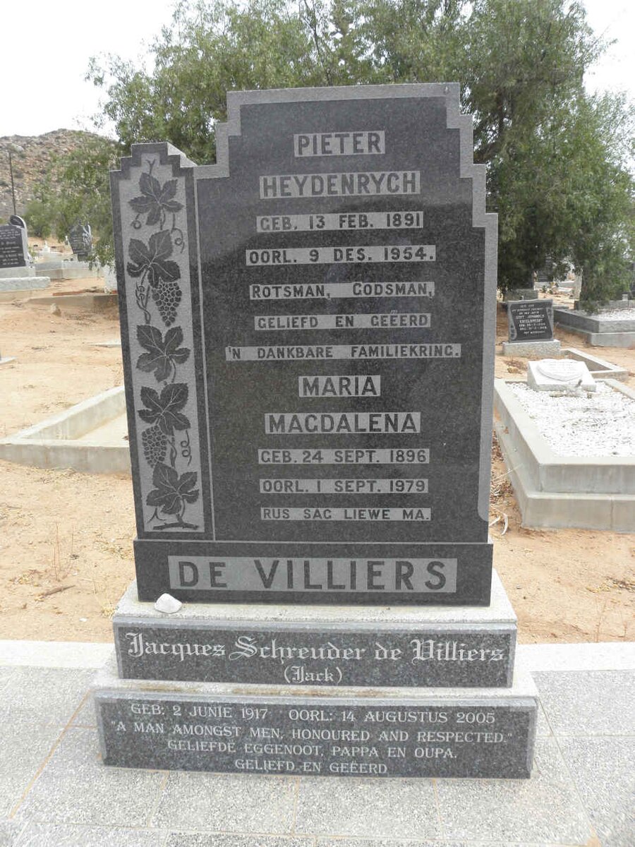 VILLIERS Pieter Heydenrych, de 1891-1954 &amp; Maria Magdalena 1896-1979 :: DE VILLIERS Jacques Schreuder 1917-2005