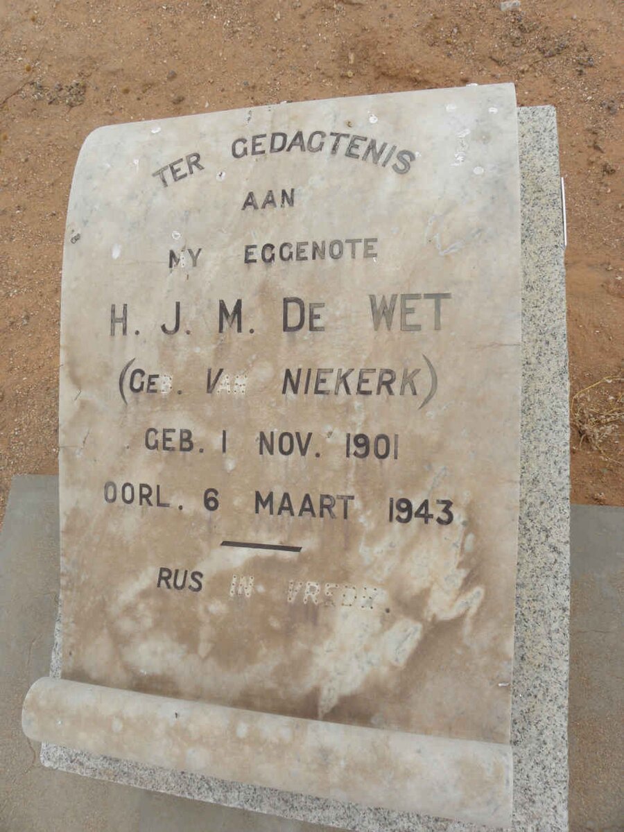 WET H.J.M., de nee VAN NIEKERK 1901-1943