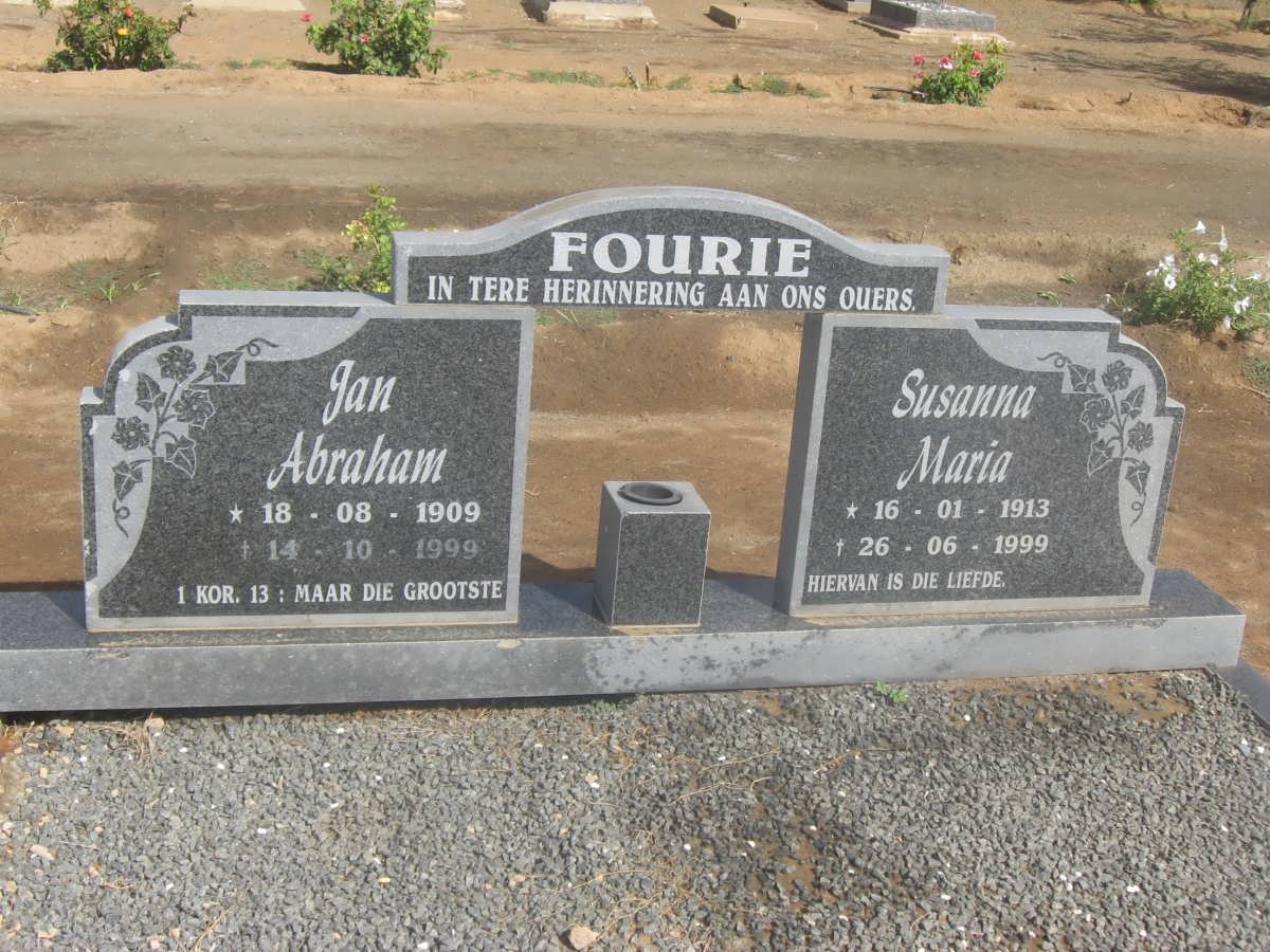 FOURIE Jan Abraham 1909-1999 &amp; Susanna Maria 1913-1999