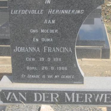 MERWE Charl David, van der 1910-1974 &amp; Johanna Francina 1911-1986
