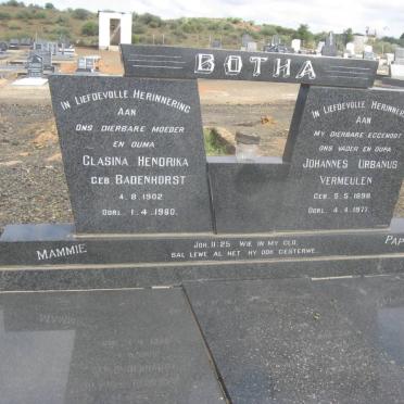 BOTHA Johannes Urbanus Vermeulen 1898-1977 &amp; Clasina Hendrina BADENHORST 1902-1980