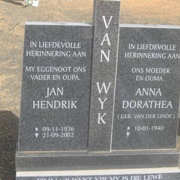 WYK Jan Hendrik, van 1936-2002 &amp; Anna Dorathea van der LINDE 1940-