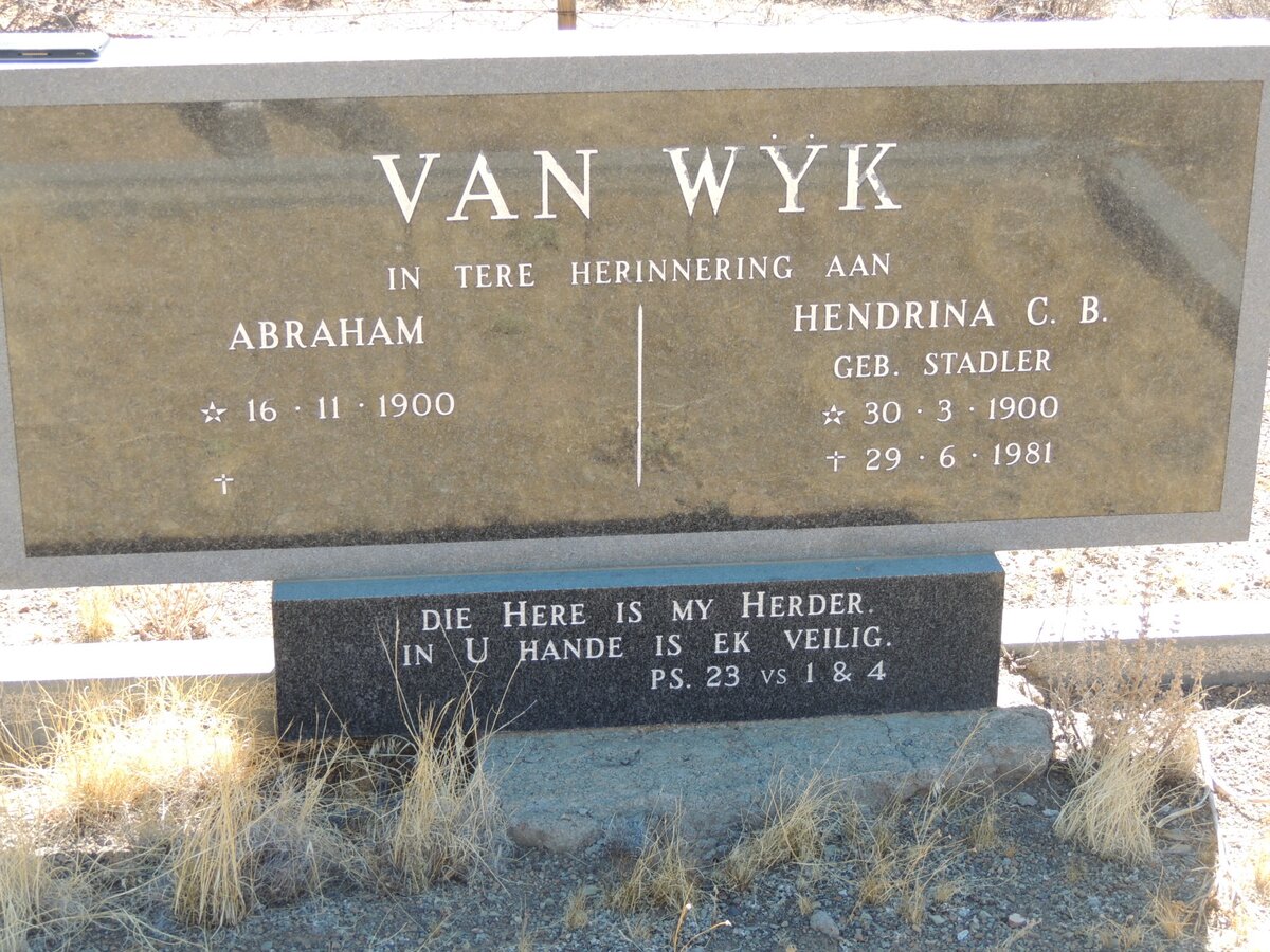 WYK Abraham, VAN 1900- &amp; Hendrina C.B. STADLER 1900-1981