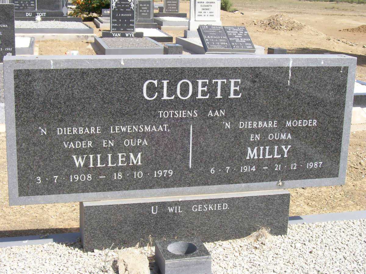CLOETE Willem 1908-1979 &amp; Milly 1914-1987