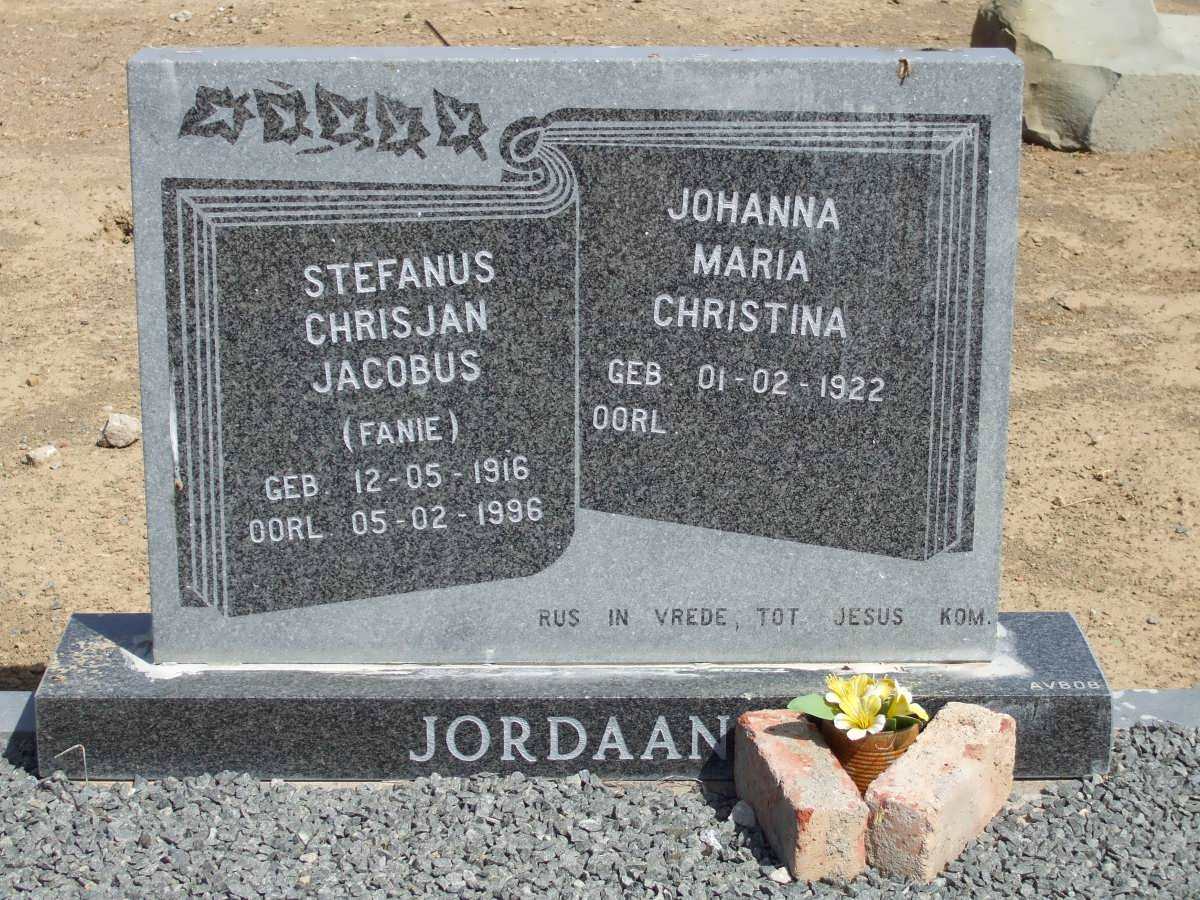 JORDAAN Stefanus Chrisjan Jacobus 1916-1996 &amp; Johanna Maria Christina 1922-