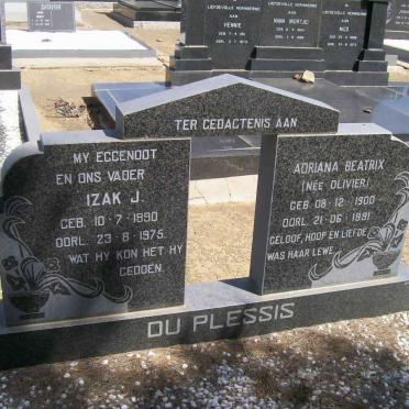 PLESSIS Izak J., du 1890-1975 &amp; Adriana Beatrix OLIVIER 1900-1991