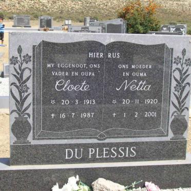 PLESSIS Cloete, du 1913-1987 &amp; Netta 1920-2001