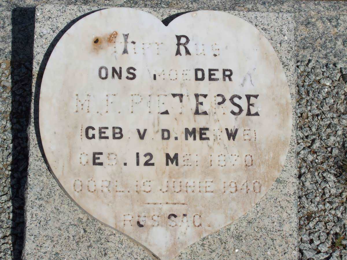 PIETERSE M.F. nee V.D. MERWE 1870-1940
