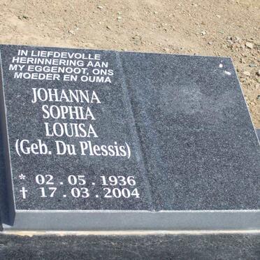 PIETERSE Johanna Sophia Louisa nee DU PLESSIS 1936-2004
