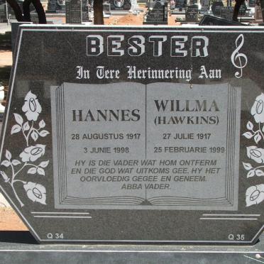 BESTER Hannes 1917-1998 &amp; Willma HAWKINS 1917-1999