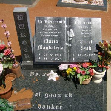BURGER Carel Izak 1937-  &amp; Maria Magdalena 1941-2007