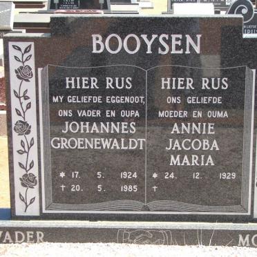 BOOYSEN Johannes Groenewaldt 1924-1985 &amp; Annie Jacoba Maria 1929-