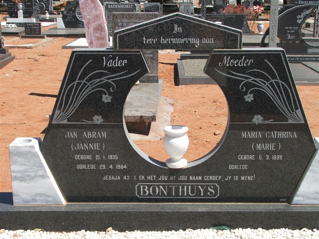 BONTHUYS Jan Abram 1935-1984 &amp; Maria Cathrina 1939-