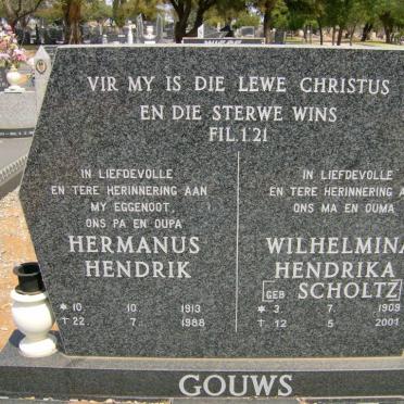 GOUWS Hermanus Hendrik 1913-1988 &amp; Wilhelmina Hendrika SCHOLTZ 1909-2001