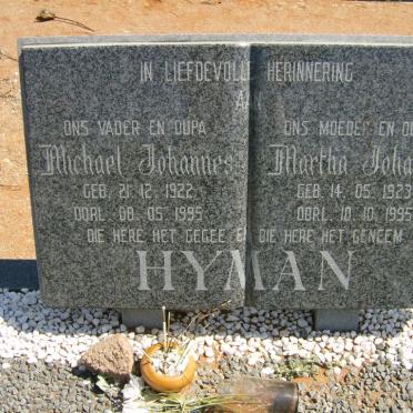 HYMAN Michael Johannes 1922-1995 &amp; Martha Johanna 1923-1995