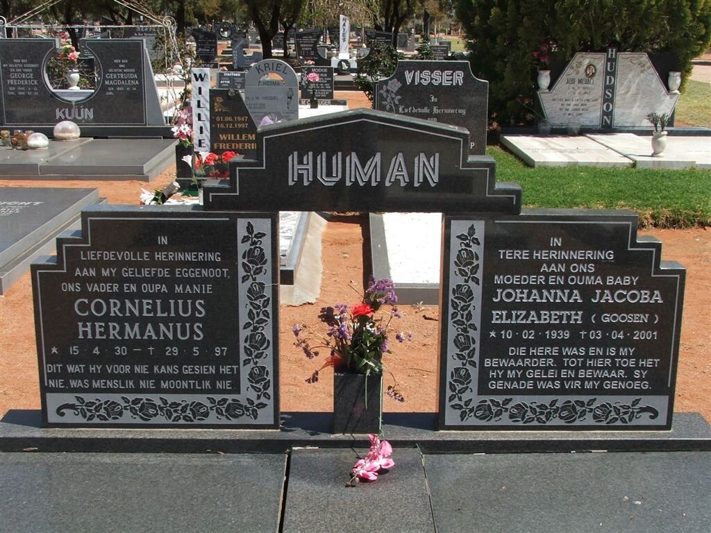 HUMAN Cornelius Hermanus 1930-1997 &amp; Johanna Jacoba Elizabeth GOOSEN 1939-2001