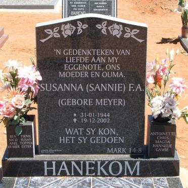 HANEKOM Susanna F.A. nee MEYER 1944-2002